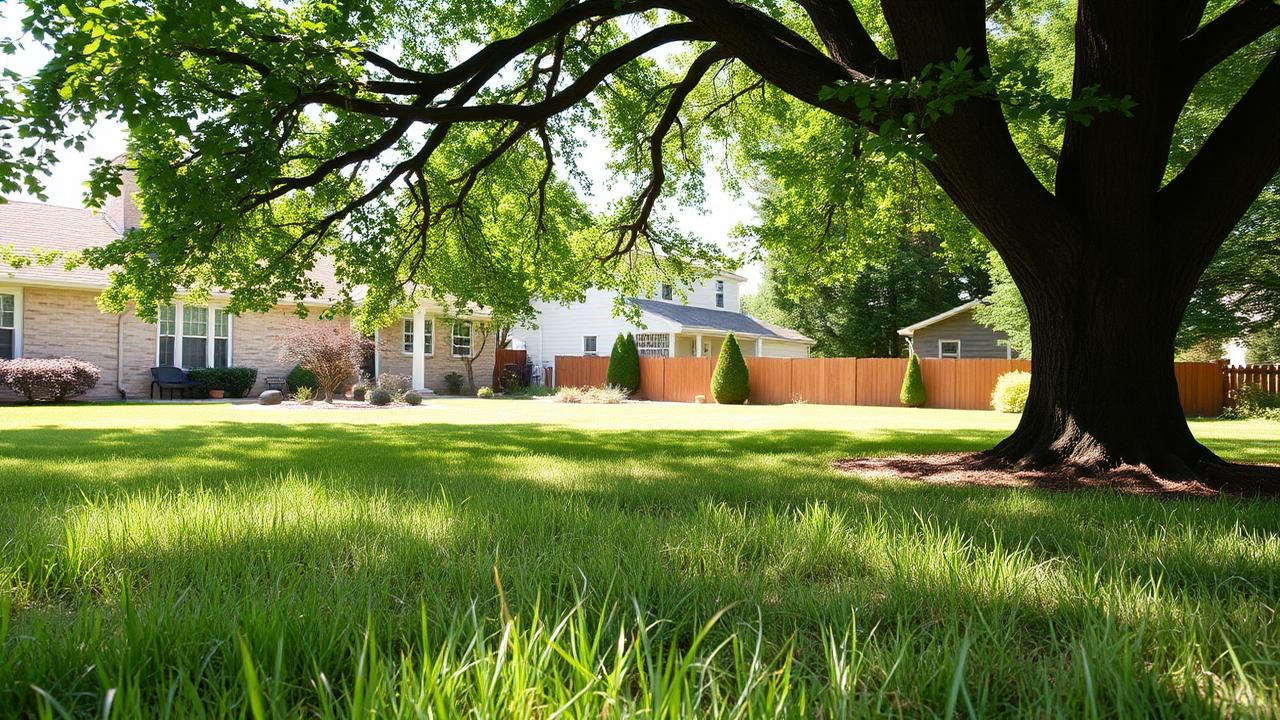Thin grass growing beneath a mature shade tree