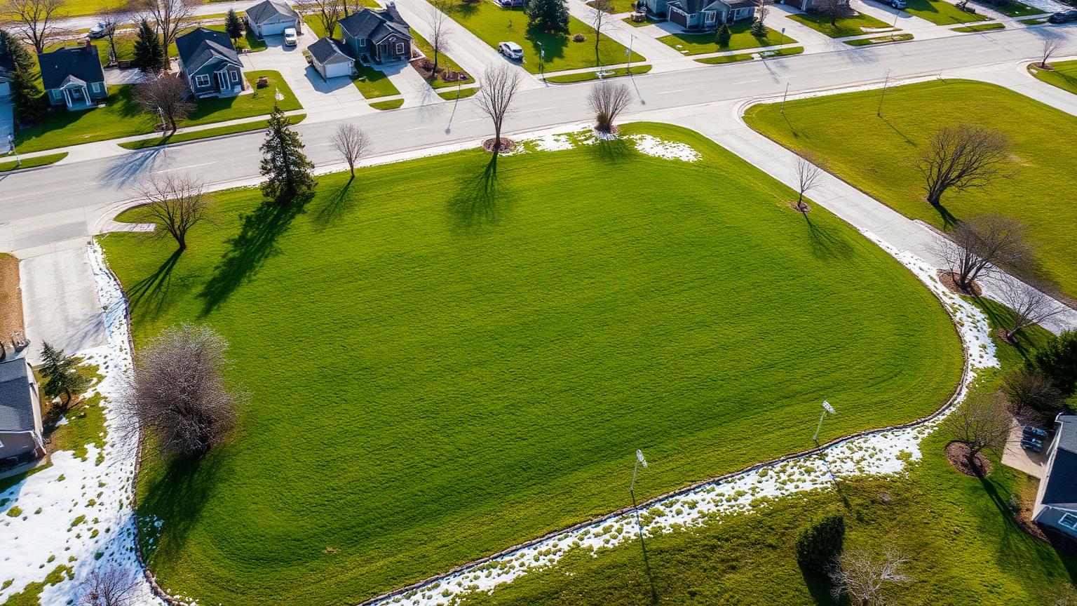 Early spring lawn in Sioux Falls after the snow has melted