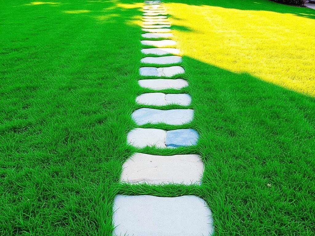 Stepping stone path protecting grass in a backyard