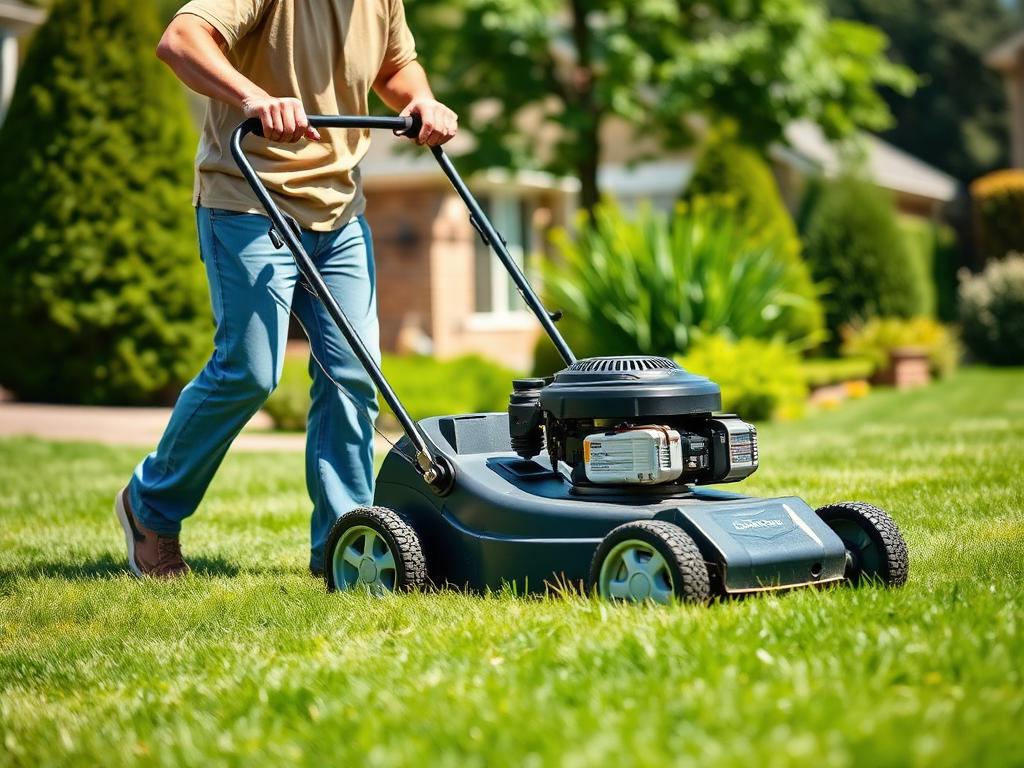 Homeowner mowing grass at the proper height