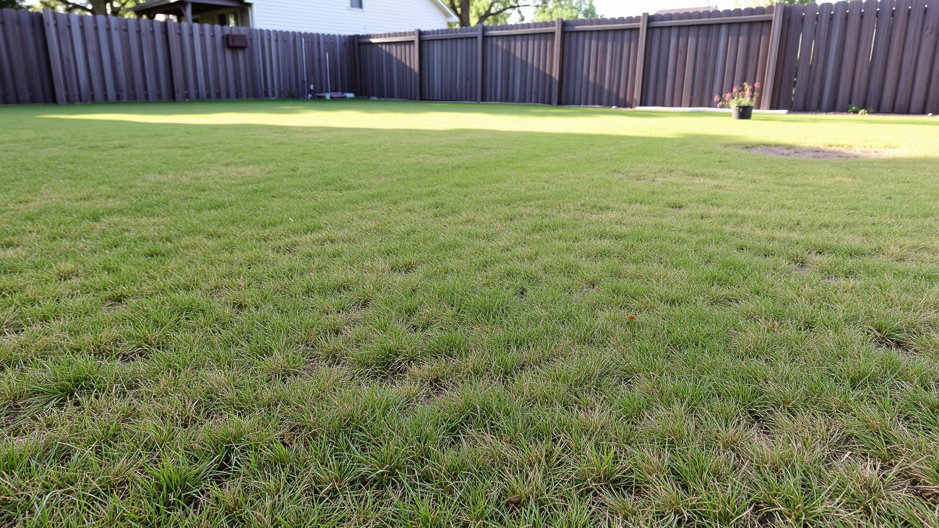 Thin patchy lawn in a Sioux Falls yard
