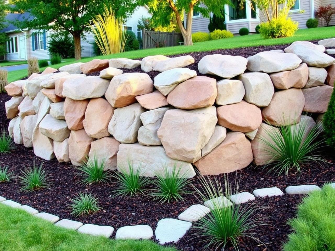 Natural boulder retaining wall