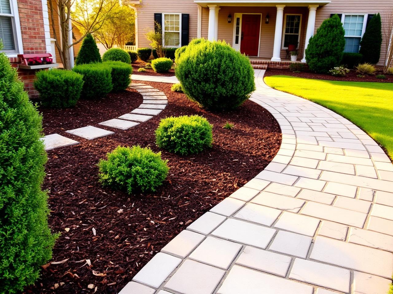 Flagstone walkway through mulch beds