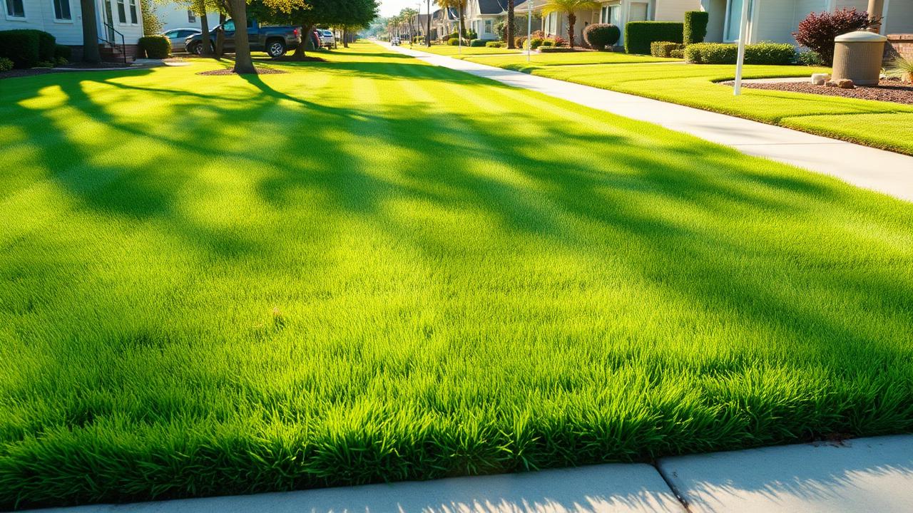 Freshly mowed residential lawn with professional stripe lines in Sioux Falls