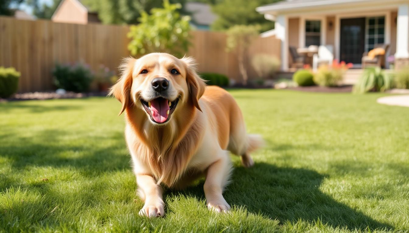 Happy dog on a clean green lawn in a Sioux Falls backyard, professional pet waste removal service